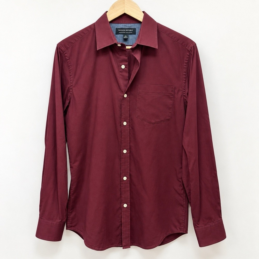 Banana Republic Men's Burgundy Stretch Soft Wash Slim Fit Button Down Shirt M